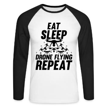 Drone Lover - Eat Sleep Drone Flying Repeat - Dron - Unisex Long Sleeve Baseball T-Shirt - white/black - Front - Nik (191cm)