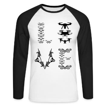 Drone LOVE Drone Lover Quadcopter Drone - Unisex Baseballshirt langarm - Weiß/Schwarz - Vorne - Nik (191cm)