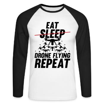 Drone - Manger dormir Drone volant répéter - Funny Dron - T-shirt baseball manches longues Homme - blanc/noir - Devant - Nik (191cm)