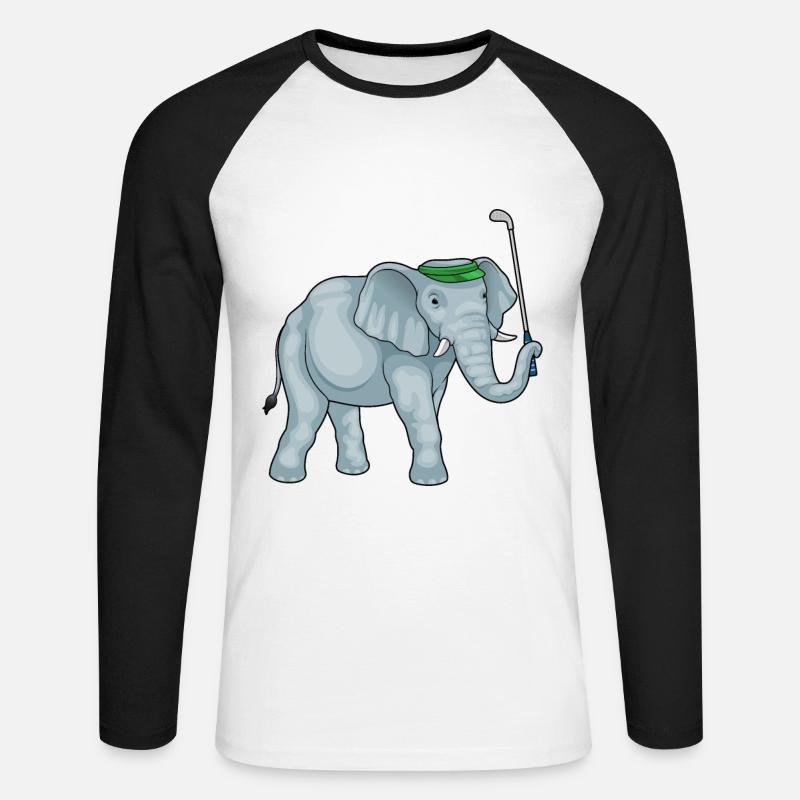 Elefant Golf Golfschläger - Unisex Baseballshirt langarm - Weiß/Schwarz