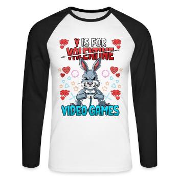 V est pour les jeux vidéo Valentine’s Day Gamer - T-shirt baseball manches longues Homme - blanc/noir - Devant - Nik (191cm)