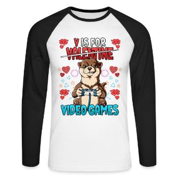 V Is For Video Games Valentinstag Gamer - Unisex Baseballshirt langarm - Weiß/Schwarz - Vorne - Nik (191cm)