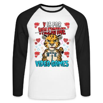 V Is For Video Games Valentinstag Gamer - Unisex Baseballshirt langarm - Weiß/Schwarz - Vorne - Nik (191cm)