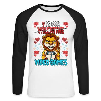 V Is For Video Games Valentinstag Gamer - Unisex Baseballshirt langarm - Weiß/Schwarz - Vorne - Nik (191cm)