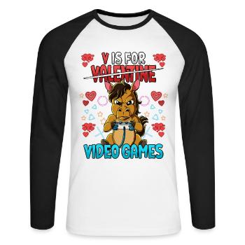 V Is For Video Games Valentinstag Gamer - Unisex Baseballshirt langarm - Weiß/Schwarz - Vorne - Nik (191cm)