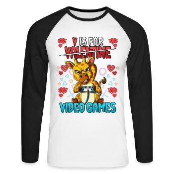 V est pour les jeux vidéo Valentine’s Day Gamer - T-shirt baseball manches longues Homme - blanc/noir - Devant - Nik (191cm)