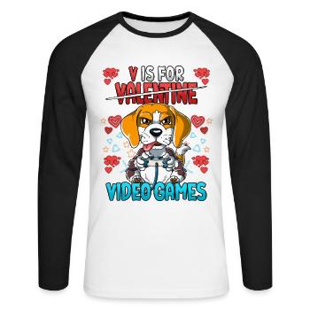 V Is For Video Games Valentinstag Gamer - Unisex Baseballshirt langarm - Weiß/Schwarz - Vorne - Nik (191cm)