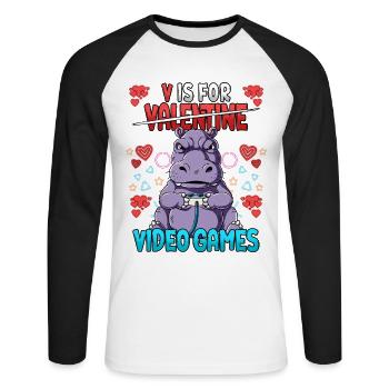 V Is For Video Games Valentinstag Gamer - Unisex Baseballshirt langarm - Weiß/Schwarz - Vorne - Nik (191cm)