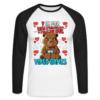 V Is For Video Games Valentinstag Gamer - Unisex Baseballshirt langarm - Weiß/Schwarz - Vorne - Nik (191cm)