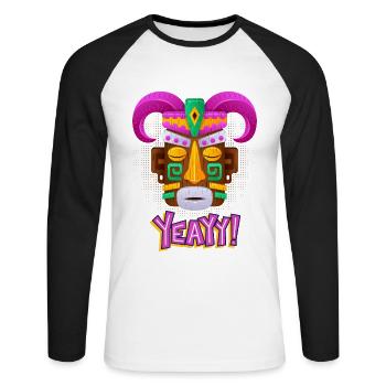Aztèques, culture maya, masque folklorique de culture tribale - T-shirt baseball manches longues Homme - blanc/noir - Devant - Nik (191cm)