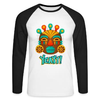Aztèques, culture maya, masque folklorique de culture tribale - T-shirt baseball manches longues Homme - blanc/noir - Devant - Nik (191cm)