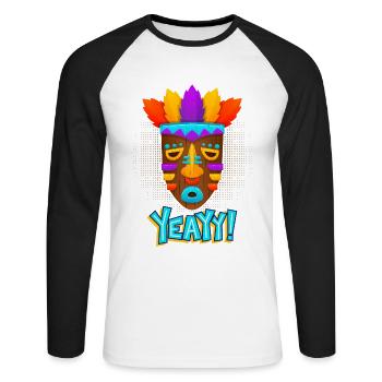 Aztèques, culture maya, masque folklorique de culture tribale - T-shirt baseball manches longues Homme - blanc/noir - Devant - Nik (191cm)