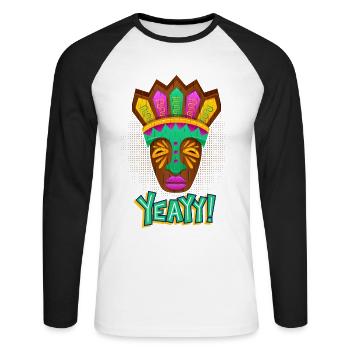 Aztèques, culture maya, masque folklorique de culture tribale - T-shirt baseball manches longues Homme - blanc/noir - Devant - Nik (191cm)