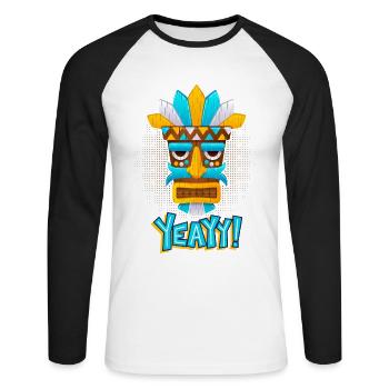 Aztèques, culture maya, masque folklorique de culture tribale - T-shirt baseball manches longues Homme - blanc/noir - Devant - Nik (191cm)