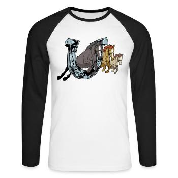 Hufeisen Pferd design für Reiterinnen, - Unisex Baseballshirt langarm - Weiß/Schwarz - Vorne - Nik (191cm)