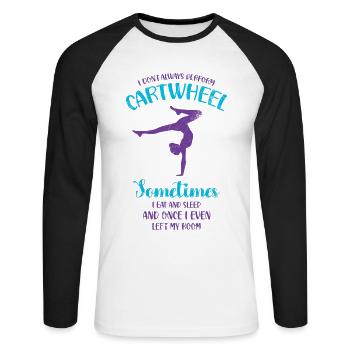 I don't always make cartwheel, sometimes I eat - Unisex Long Sleeve Baseball T-Shirt - white/black - Front - Nik (191cm)