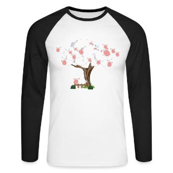 Baumwolle Wortspiel Schaf auf Baum, Schaf - Unisex Baseballshirt langarm - Weiß/Schwarz - Vorne - Nik (191cm)