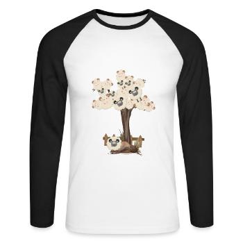 Baumwolle Wortspiel Schaf auf Baum, Schaf - Unisex Baseballshirt langarm - Weiß/Schwarz - Vorne - Nik (191cm)