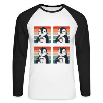 Meine 4 Stimmungen Kaffee Pinguin - Unisex Baseballshirt langarm - Weiß/Schwarz - Vorne - Nik (191cm)