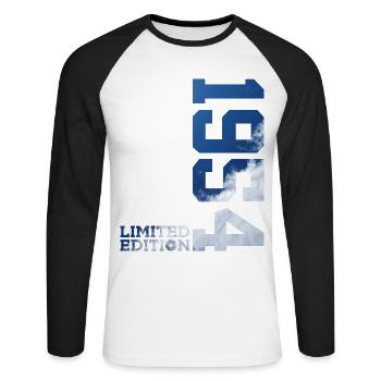 ÉDITION LIMITÉE 72E ANNIVERSAIRE 1954 - T-shirt baseball manches longues Homme - blanc/noir - Devant - Nik (191cm)