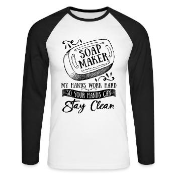 Soap Maker My Hands Work Saponification Soap Maker - Unisex Baseballshirt langarm - Weiß/Schwarz - Vorne - Nik (191cm)