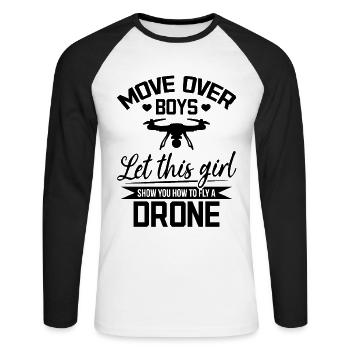 Drone Pilot Lady - Quadcopter Drone Pilot Girls - T-shirt baseball manches longues Homme - blanc/noir - Devant - Nik (191cm)