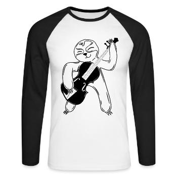 Sloth Double Bass Player - Funny Sloth Double Bass - T-shirt baseball manches longues Homme - blanc/noir - Devant - Nik (191cm)