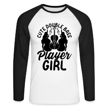Mignon contrebassiste fille double bassiste - T-shirt baseball manches longues Homme - blanc/noir - Devant - Nik (191cm)