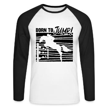 Born To Jump Saut d’obstacles Retro Equine Show Jumper - T-shirt baseball manches longues Homme - blanc/noir - Devant - Nik (191cm)