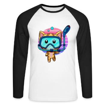 Chat plongeur au coucher du soleil - T-shirt baseball manches longues Homme - blanc/noir - Devant - Nik (191cm)