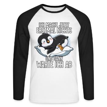 Langschläfer Pinguin Müde Schlaf - Unisex Baseballshirt langarm - Weiß/Schwarz - Vorne - Nik (191cm)