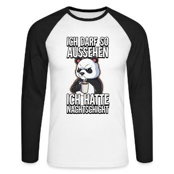 Ich Hatte Nachtschicht Kaffee Panda - Unisex Baseballshirt langarm - Weiß/Schwarz - Vorne - Nik (191cm)