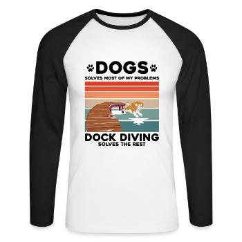 Dock Diving Design für Dog Jumping und Dock Dog - Unisex Baseballshirt langarm - Weiß/Schwarz - Vorne - Nik (191cm)