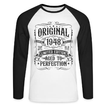 1948 born vintage birthday gift - Unisex Long Sleeve Baseball T-Shirt - white/black - Front - Nik (191cm)