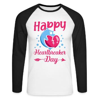 Happy Heartbreaker Day Dolphin Meme de la Saint-Valentin - T-shirt baseball manches longues Homme - blanc/noir - Devant - Nik (191cm)