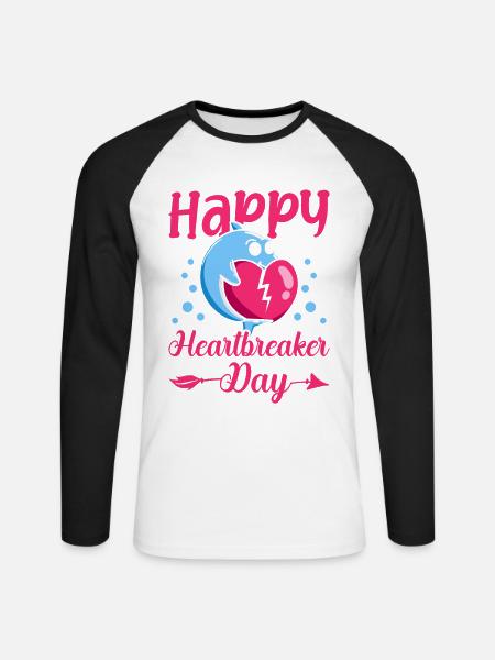 Buon Heartbreaker Day San Valentino Meme delfino - Maglia da baseball a manica lunga da uomo - bianco/nero