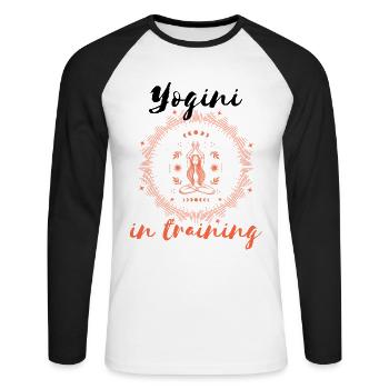 Yogini in training - Unisex Baseballshirt langarm - Weiß/Schwarz - Vorne - Nik (191cm)