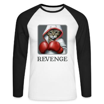 Vengeance. Le chat boxeur mignon. Félin - T-shirt baseball manches longues Homme - blanc/noir - Devant - Nik (191cm)