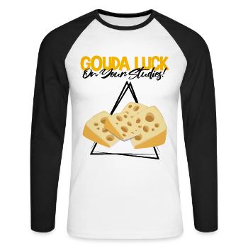 Gouda lovers for smoked Gouda - Unisex Long Sleeve Baseball T-Shirt - white/black - Front - Nik (191cm)