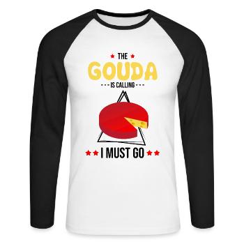 Gouda lovers for smoked Gouda - Unisex Long Sleeve Baseball T-Shirt - white/black - Front - Nik (191cm)