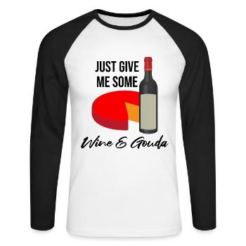 Design de charcuterie pour les fromagers - T-shirt baseball manches longues Homme - blanc/noir - Devant - Nik (191cm)
