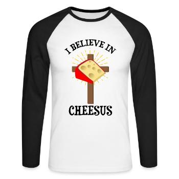 Gouda design pour fromagerie laitière et fromage Gouda - T-shirt baseball manches longues Homme - blanc/noir - Devant - Nik (191cm)