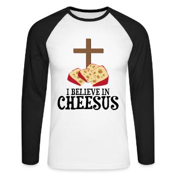 Devis fromagerie pour les amateurs de fromage Gouda et de Gouda - T-shirt baseball manches longues Homme - blanc/noir - Devant - Nik (191cm)
