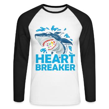 Heartbreaker Shark Anti-Saint-Valentin Célébration en solo - T-shirt baseball manches longues Homme - blanc/noir - Devant - Nik (191cm)