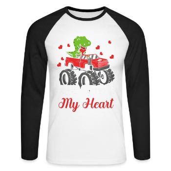 She stole my heart Dinosaur T-rex - Unisex Long Sleeve Baseball T-Shirt - white/black - Front - Nik (191cm)