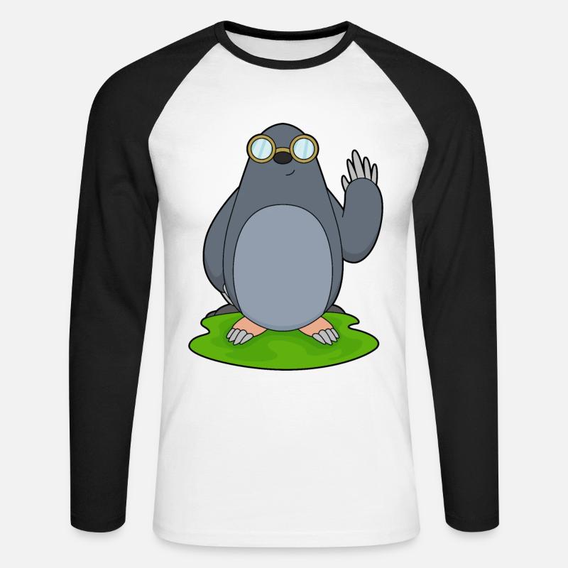 Maulwurf Brille - Unisex Baseballshirt langarm - Weiß/Schwarz