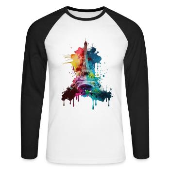 Paris France City Skyline Tour Eiffel Art - T-shirt baseball manches longues Homme - blanc/noir - Devant - Nik (191cm)