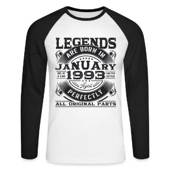 Born 1993 January 30th birthday Gift man - Unisex Long Sleeve Baseball T-Shirt - white/black - Front - Nik (191cm)