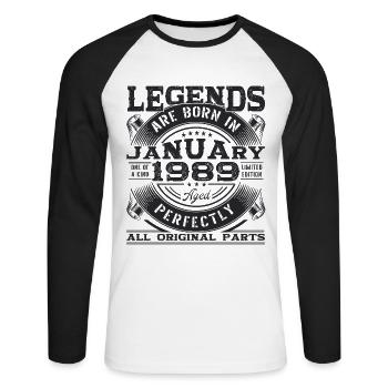 Né 1989 Janvier 34th anniversaire Homme cadeau - T-shirt baseball manches longues Homme - blanc/noir - Devant - Nik (191cm)