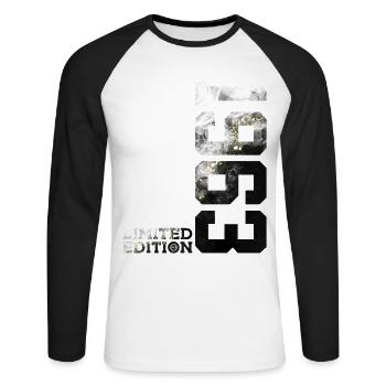 63. GEBURTSTAG 63 JAHRE LIMITED EDITION 1963 - Unisex Baseballshirt langarm - Weiß/Schwarz - Vorne - Nik (191cm)